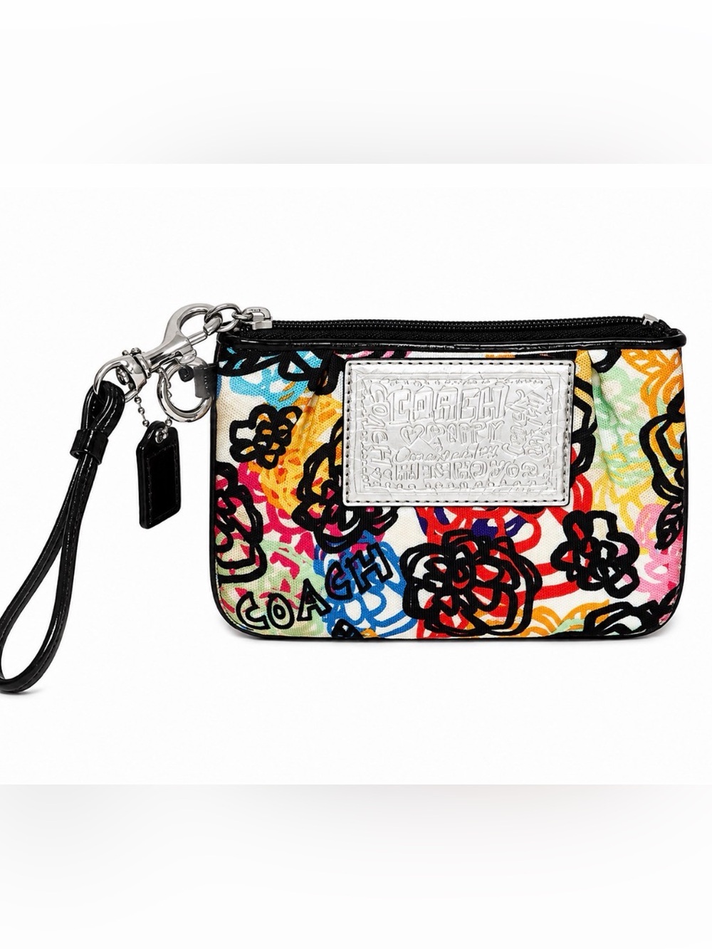 COACH Poppy Colorful Graffiti Floral Print Wristlet